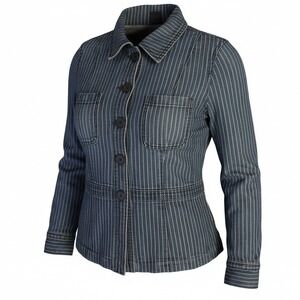 GAP Vintage Y2K Pinstripe Denim Blazer - Cinched Waist Retro Indigo Jean Jacket